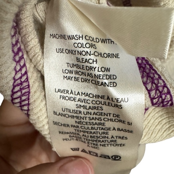 Free People ivory Thermal Waffle Knit Top purple accent size Small NWT - Picture 8 of 8